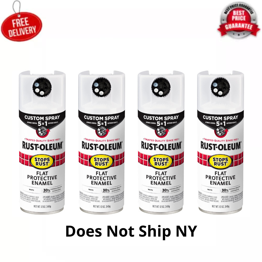 4 Pack Rust-Oleum Stops Rust Custom Spray Paint 5-in-1, Flat White Paint, 12 oz