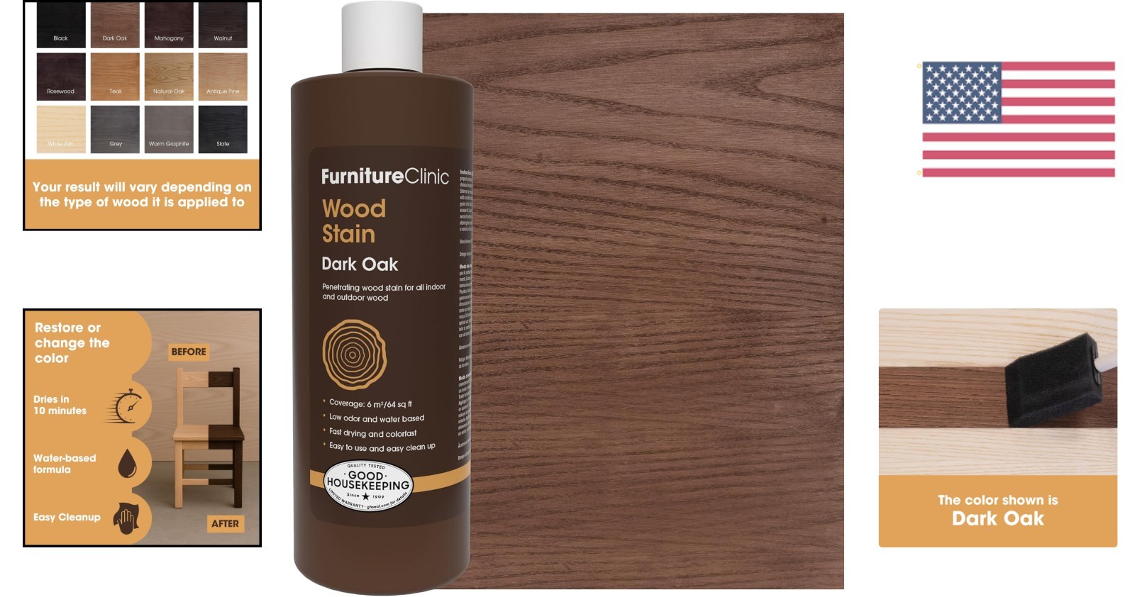 Water-Based Dark Oak Stain | 17oz | 64 Sq. Ft Coverage for Any Project