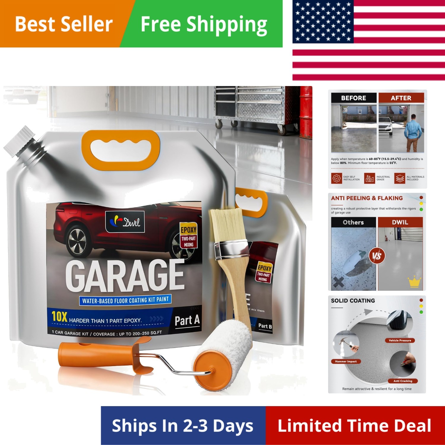 Garage Floor Epoxy Kit, Garage Floor Paint with Tools, Epoxy Coating for Conc…