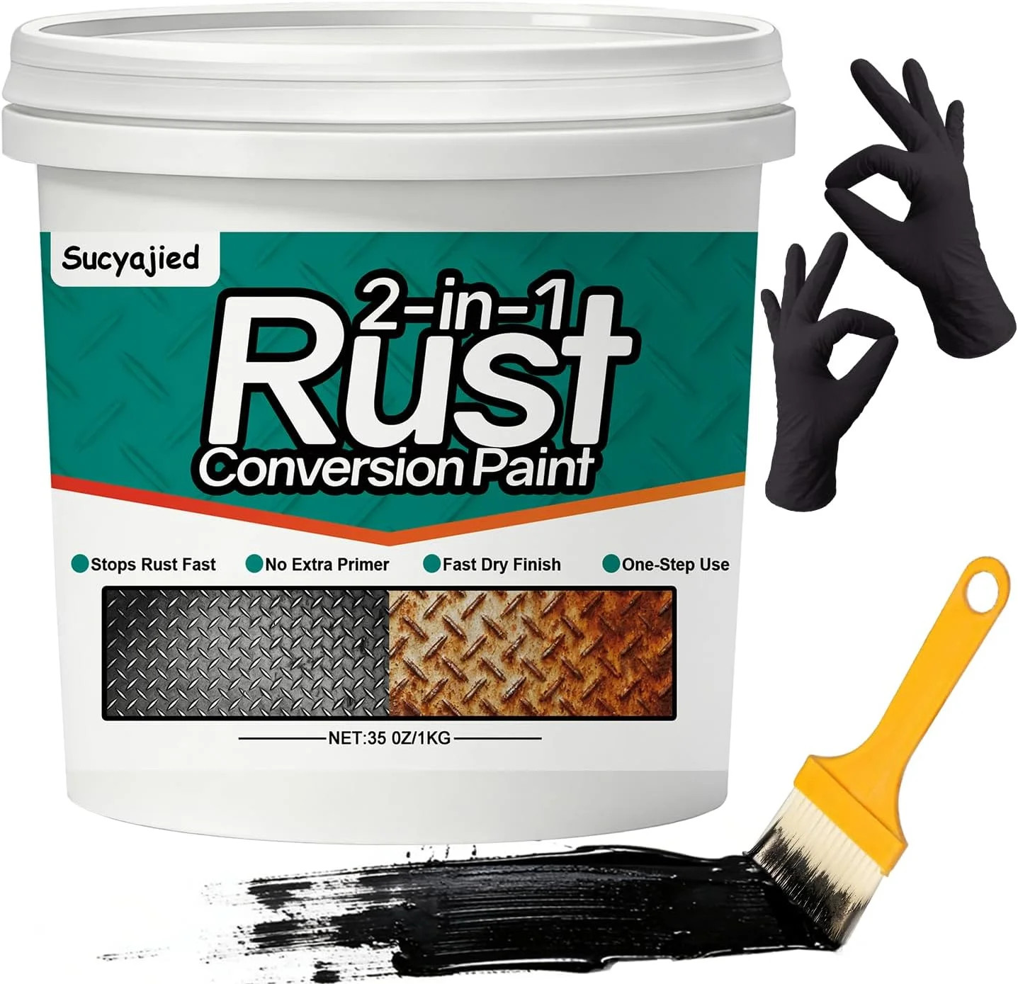 Metal Paint, 2-In-1 Rust Converter, 35 Oz, Black | Rust Remover for Primer, Rust