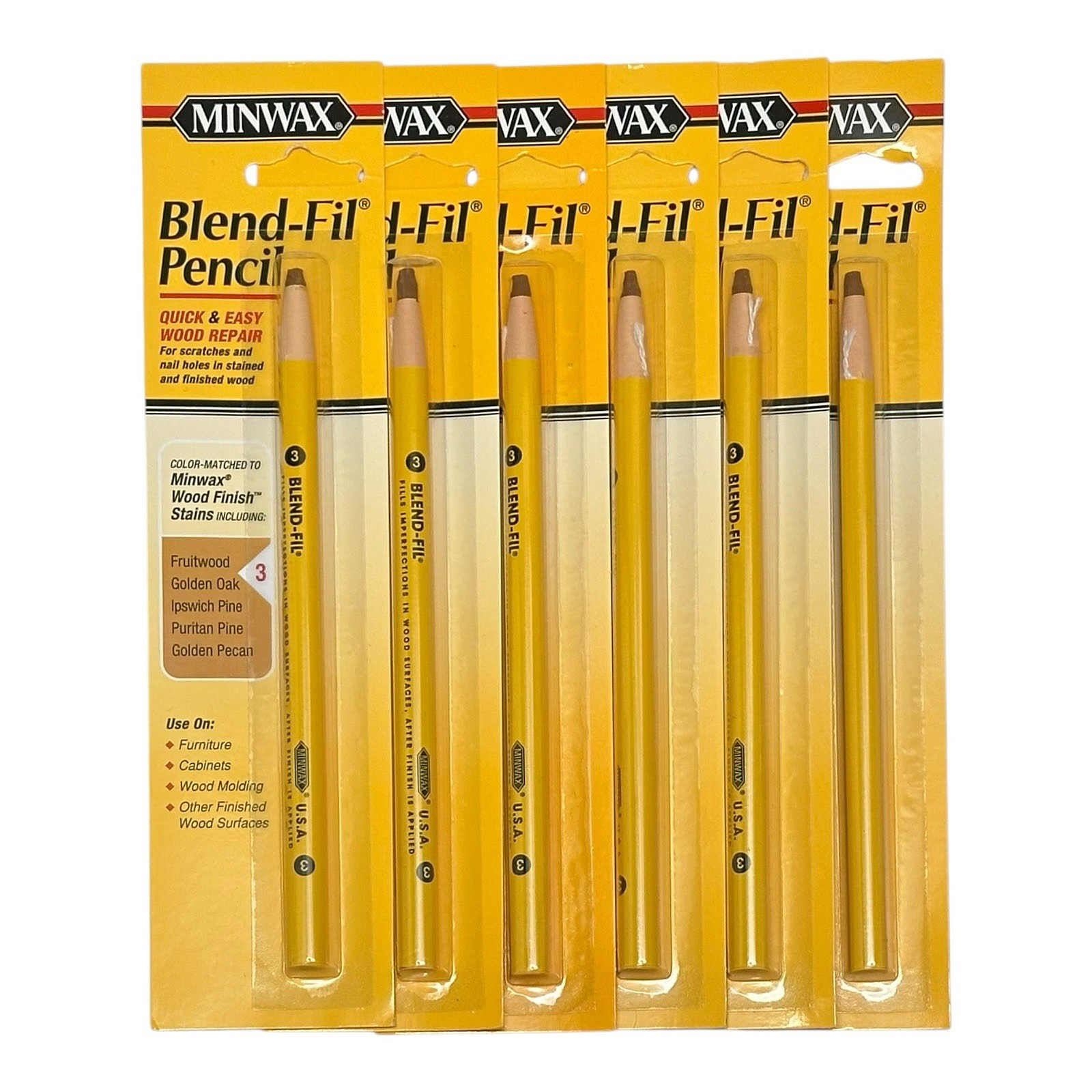 MINWAX BLEND-FIL WOOD REPAIR PENCIL #3 FRUITWOOD GOLDEN OAK PINE – LOT OF 6