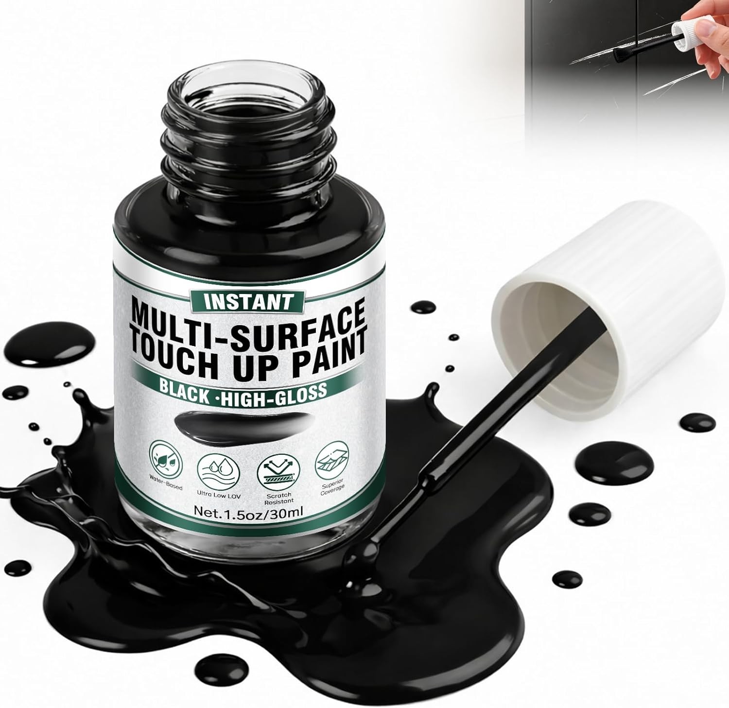 Black Touch Up Paint Pen, High Gloss Black Paint for Scratch Repair, Multi-Surfa