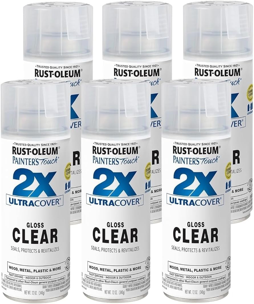 Rust Oleum 334029 6PK Gloss Clear Paint + Primer Spray Cans – Painter’s Touch 2X