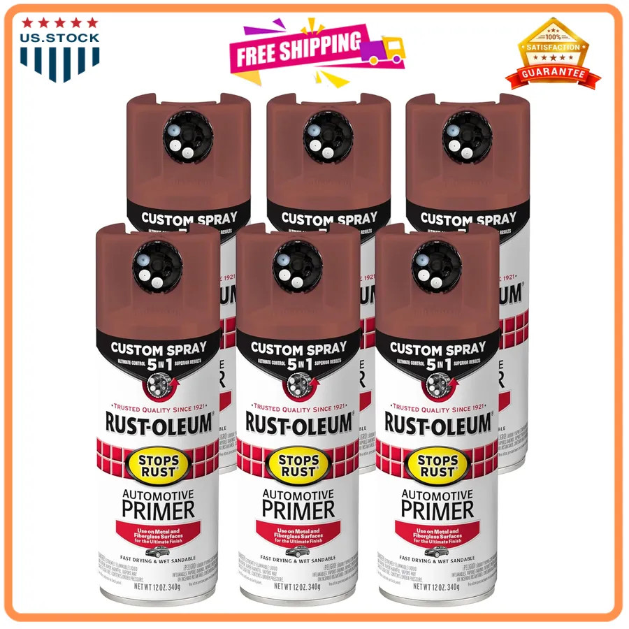 Rust-Oleum Stops Rust Automotive Primer Spray Flat Light Gray 12oz 6 Pack