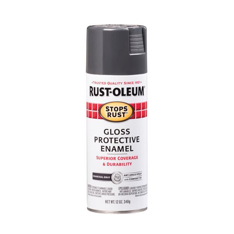 STOPS RUST Protective Enamel Spray Paint, Gloss, Charcoal Gray, 12 oz, Aerosol C