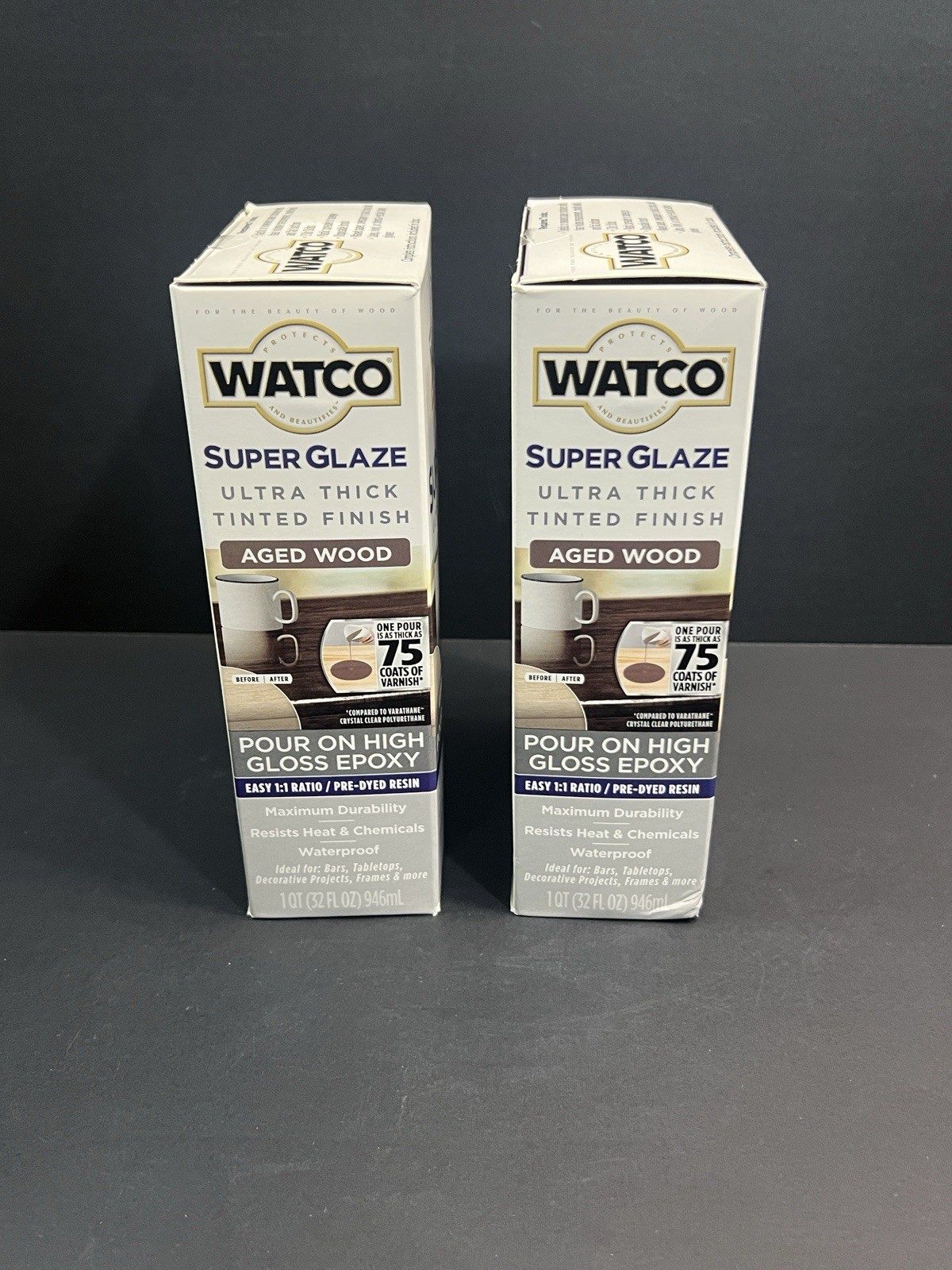 NEW x 2 Watco Super Glaze Ероху Aged Wood 1qt Ultra Thick High Gloss