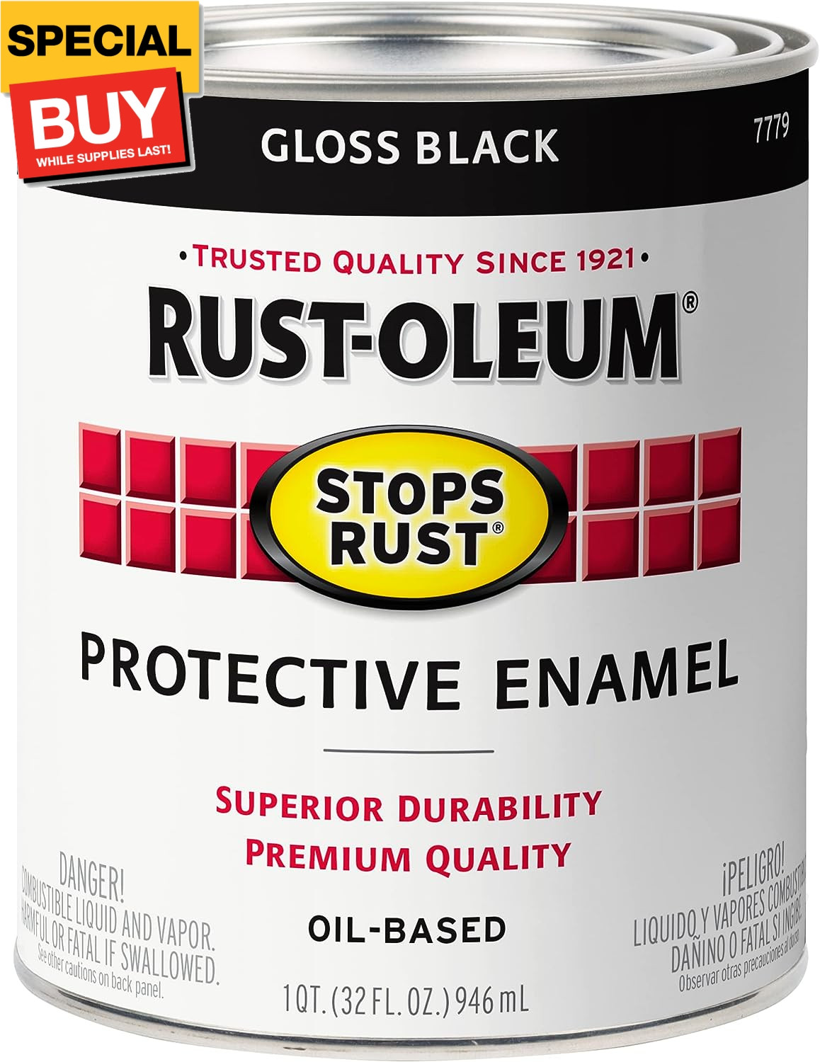 7779504 Stops Rust Brush on Paint, Quart, Gloss Black, 32 Fl Oz (Pack of 1)