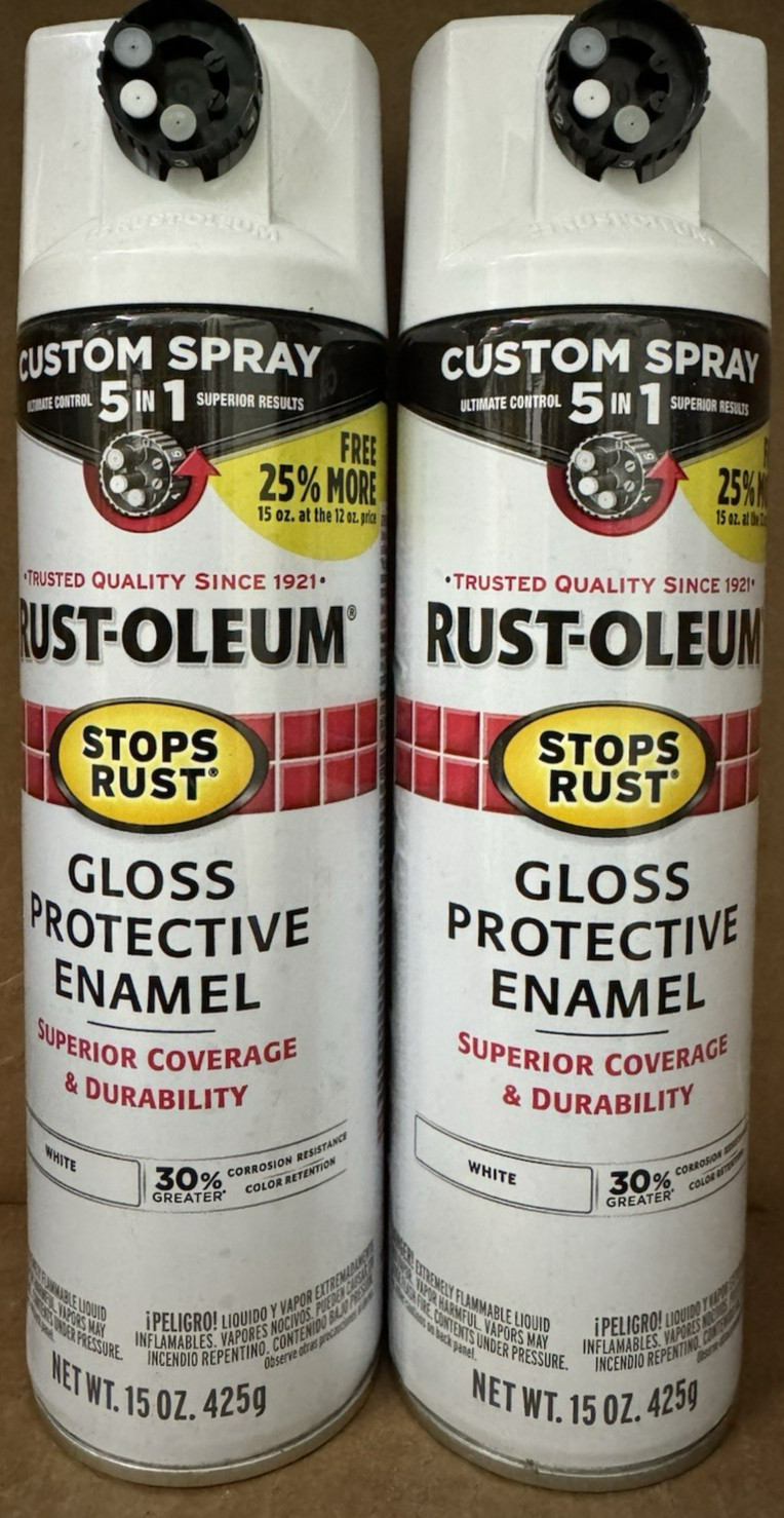 2 15-ounce cans Rust-Oleum 5 in 1 Custom Spray – Spray Paint/Gloss White Enamel