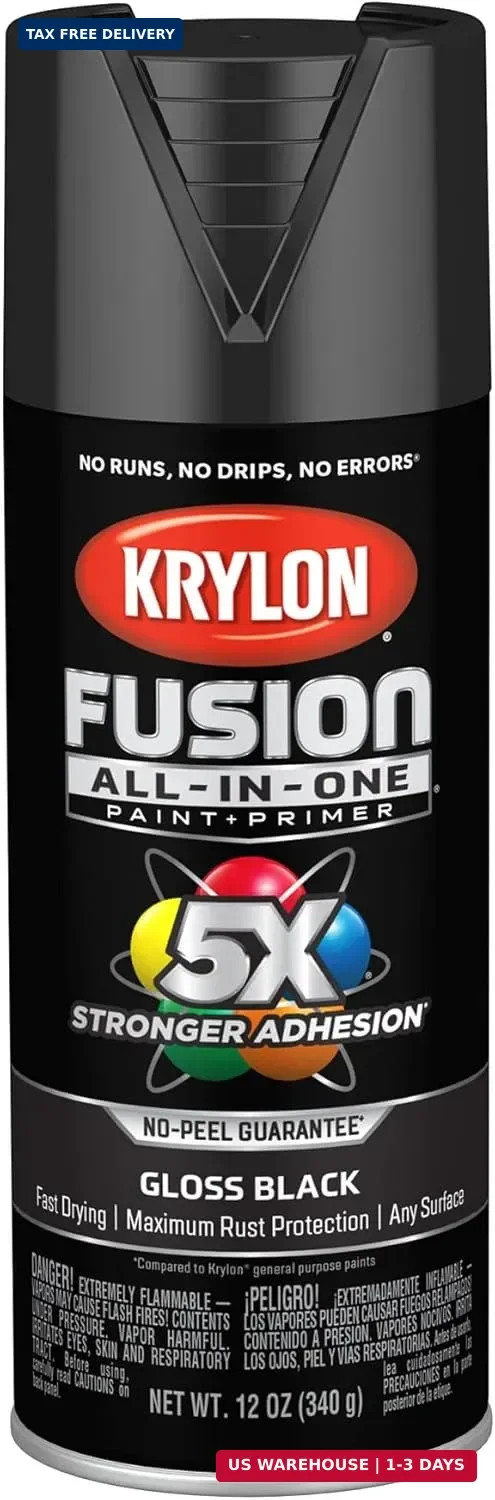Krylon Fusion All-In-One Spray Paint for Indoor/Outdoor Use, Gloss Black , 12 Oz