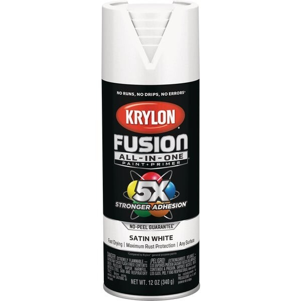6-Krylon Fusion All-In-One Satin Spray Paint & Primer, White Model: K02753007