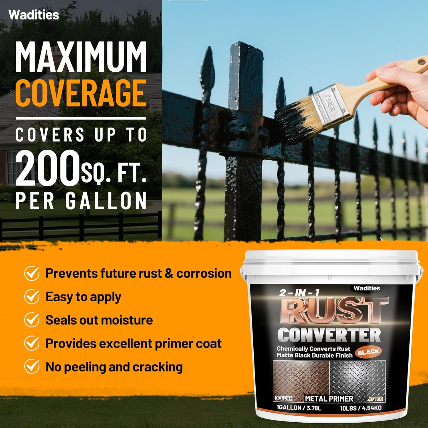 2-In-1 Rust Converter & Metal Primer, 1 Gallon Matte Black Rust Inhibitor Paint