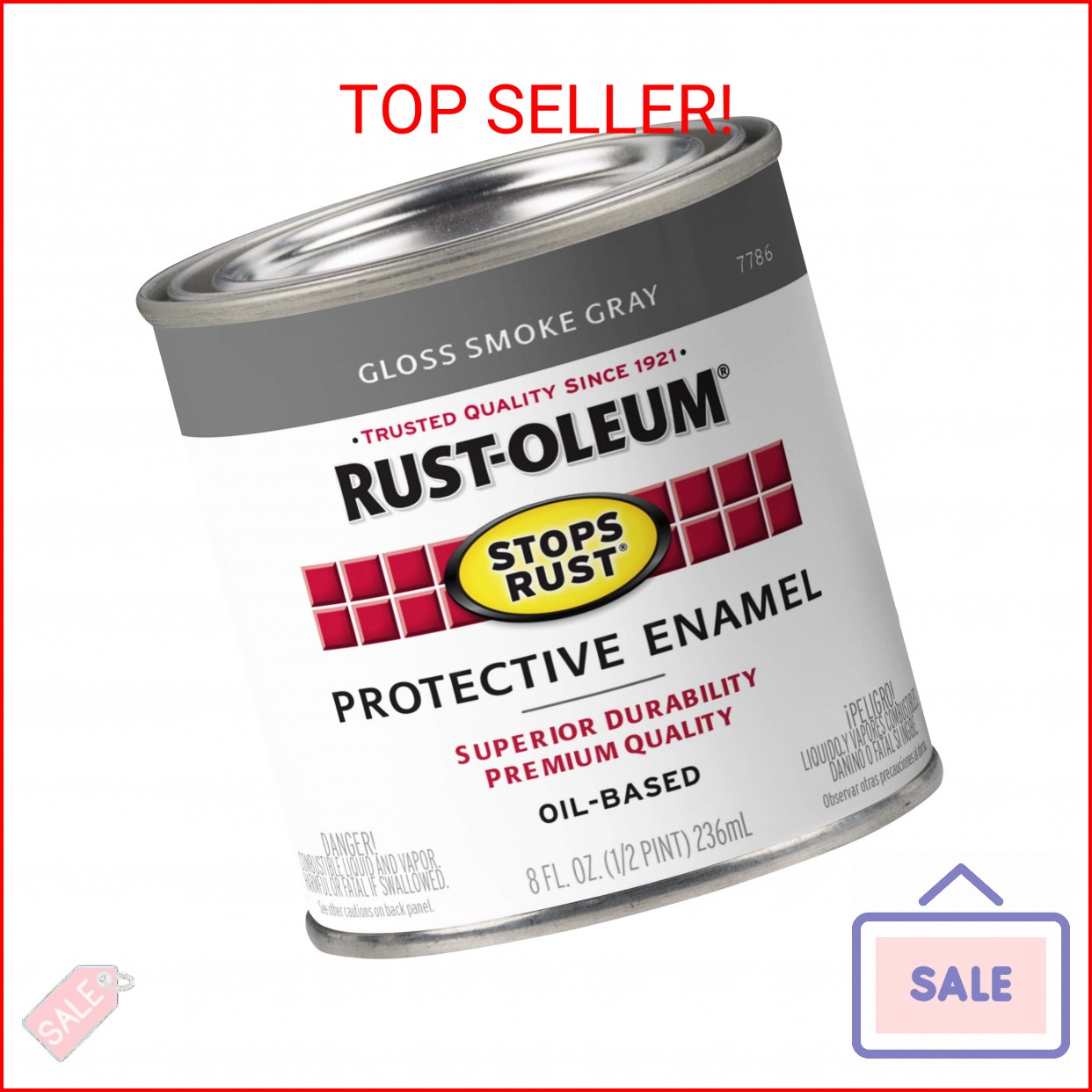 Rust-Oleum 7786730 Stops Rust Brush On Paint, Half Pint, Gloss Smoke Gray