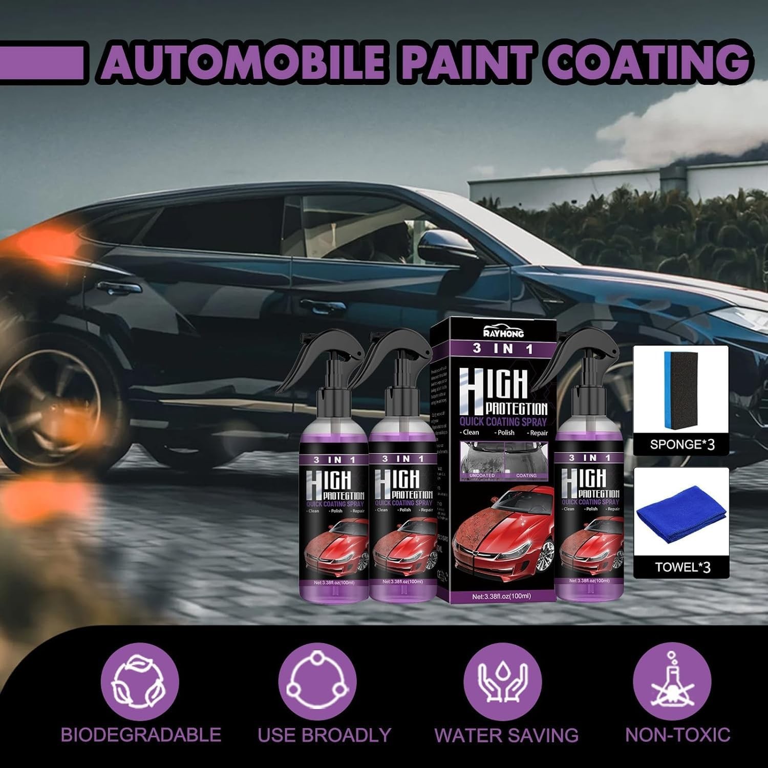 3Pcs Car Coating Spray, High Protection 3 in 1 3 1 Protection…
