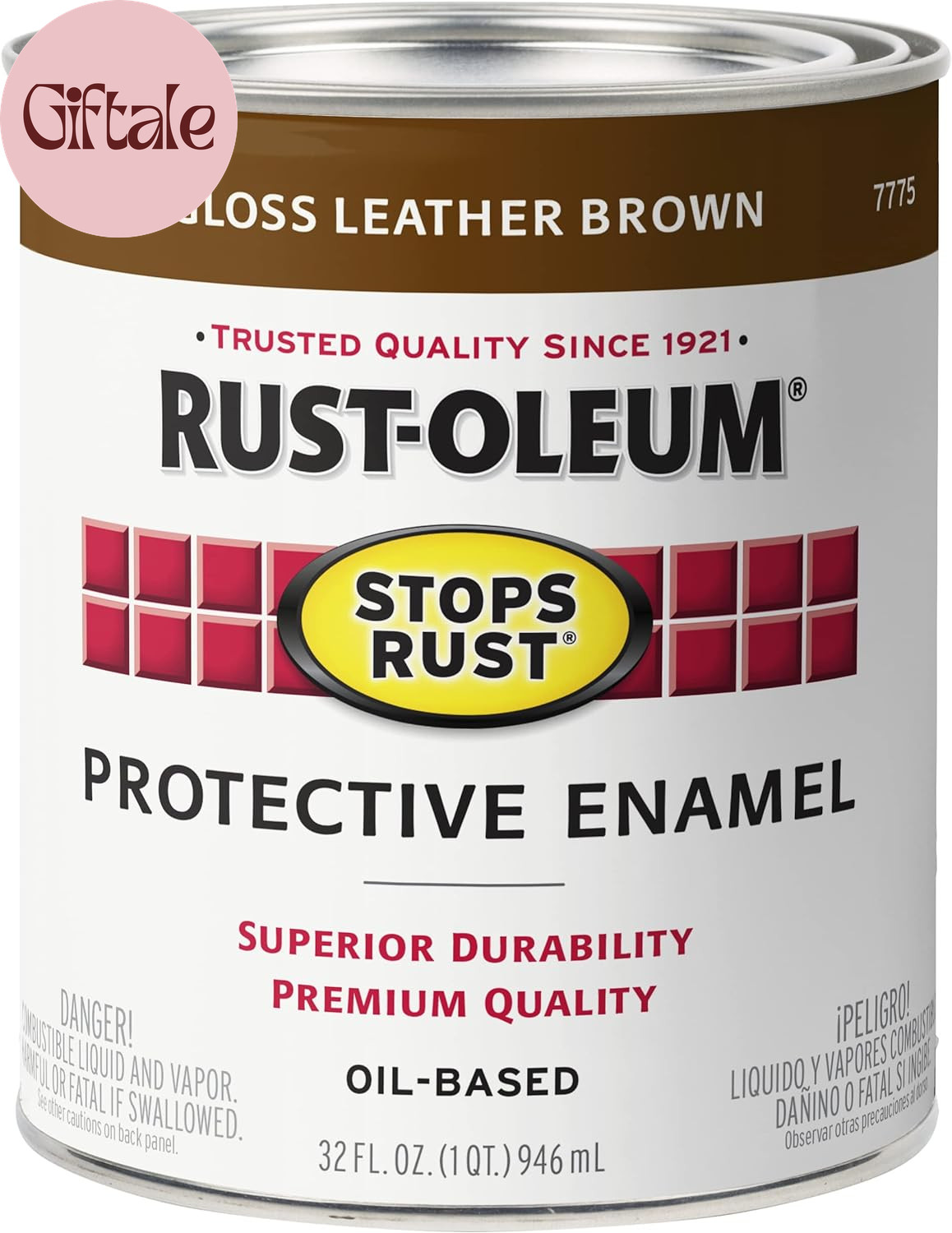 7775502 Stops Rust Brush on Paint, Quart, Gloss Leather Brown, (Pack of 1)
