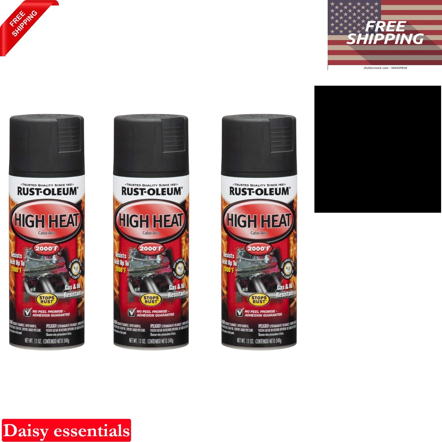 Automotive High Heat Spray Paint Flat Black 12 oz Can 3 Pack for Metal Surfaces