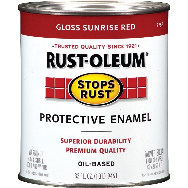 Rust-Oleum Stops Rust 7762502 Enamel Paint, Oil, Gloss, Sunrise Red, 1 qt, Can,