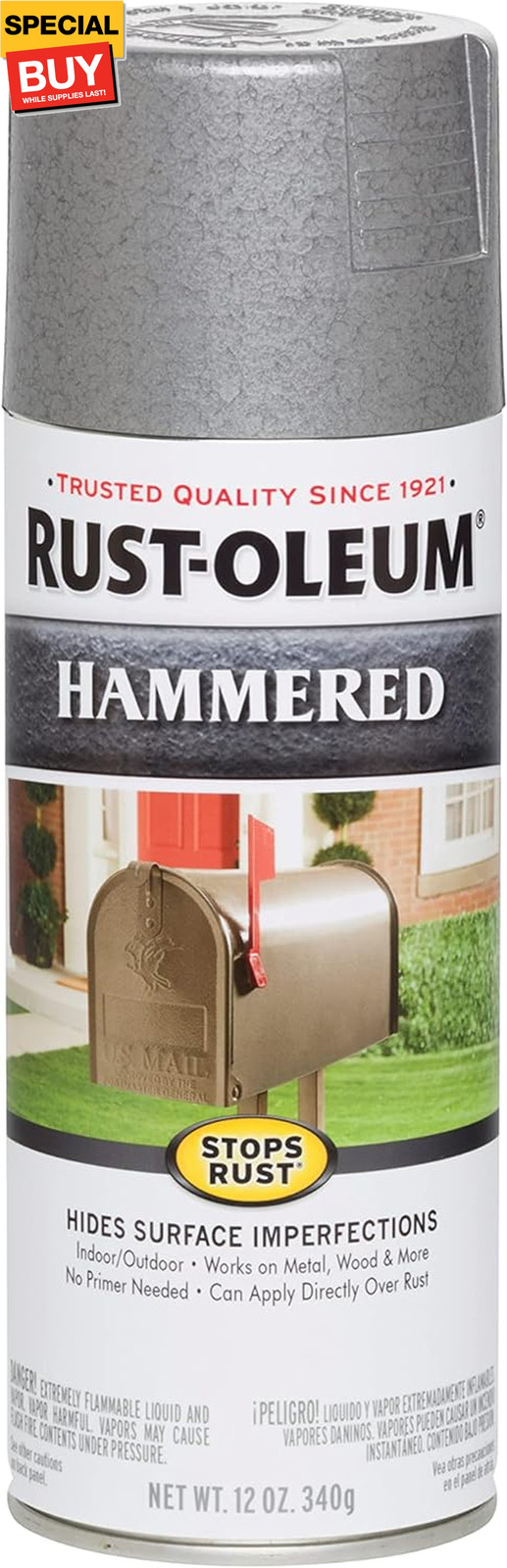 7213830 Stops Rust Hammered Spray Paint, 12 oz, Silver, (Pack of 1)