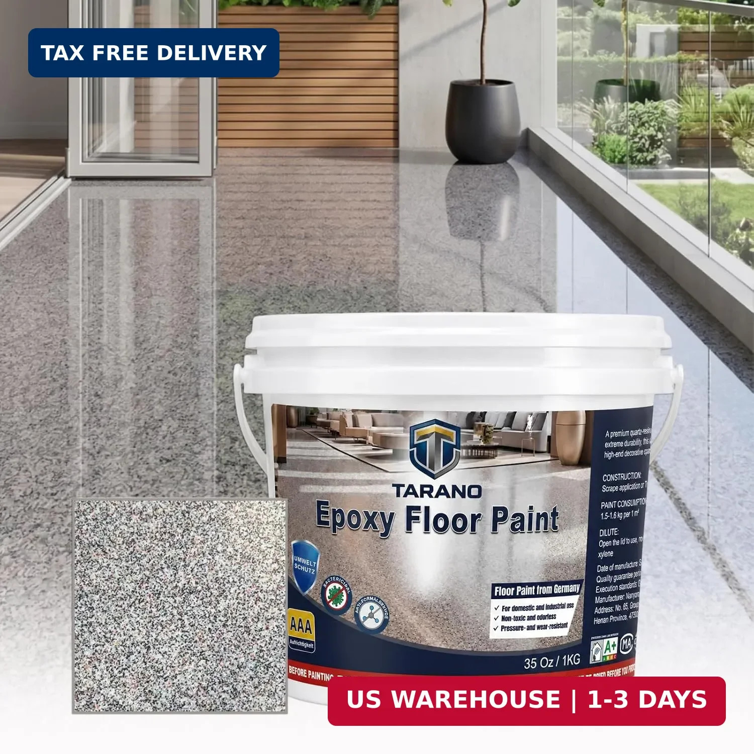 Epoxy Colored Sand Floor Paint for Concrete, Self-Leveling Coating | High-Gloss,
