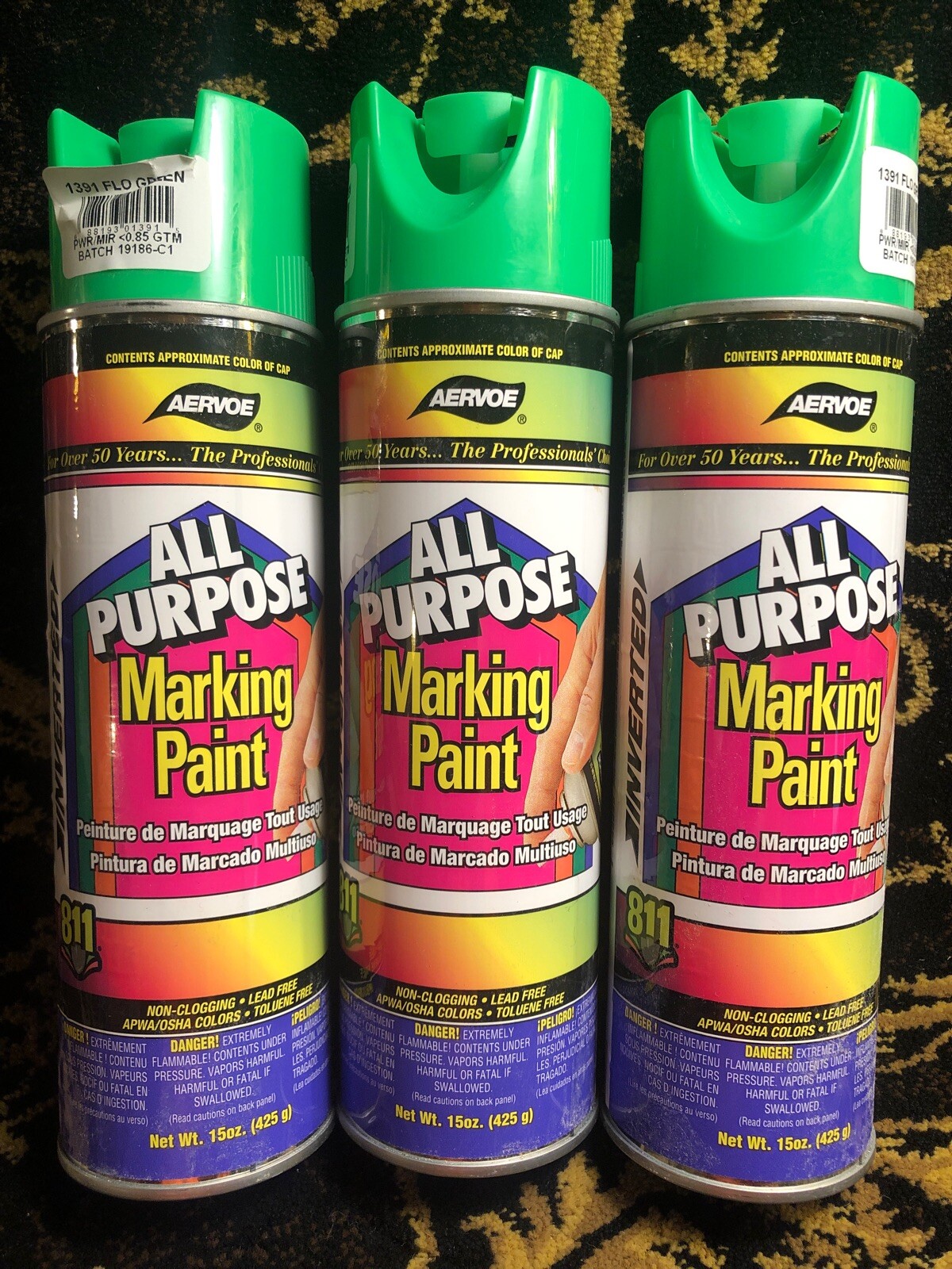 (Qty-3) Aervoe 1391 All Purpose Fluorescent Marking Paint (Green)