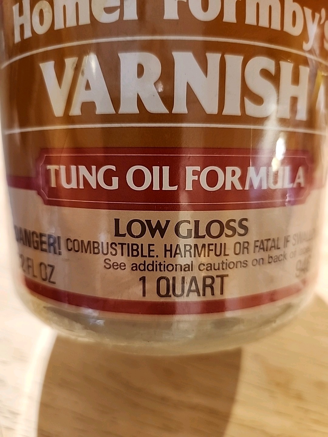 Vintage Homer Formbys Varnish Tung Oil Formula Low Gloss. One Quart. 1/4 Used