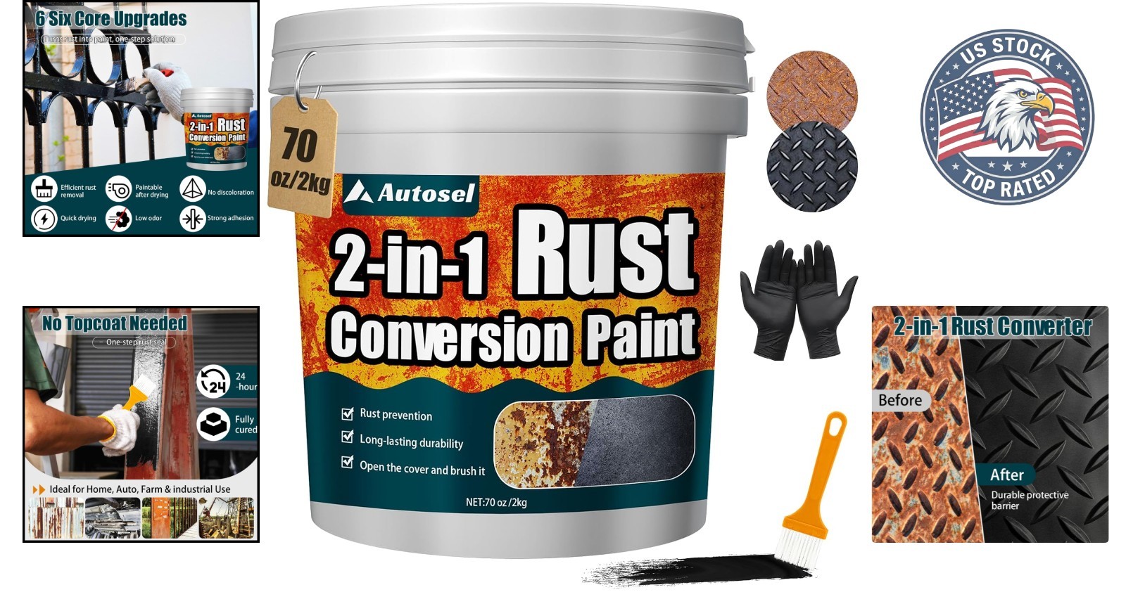 Water-Based Rust Converter & Metal Primer – 70.5 oz, Eco-Friendly Black Coating