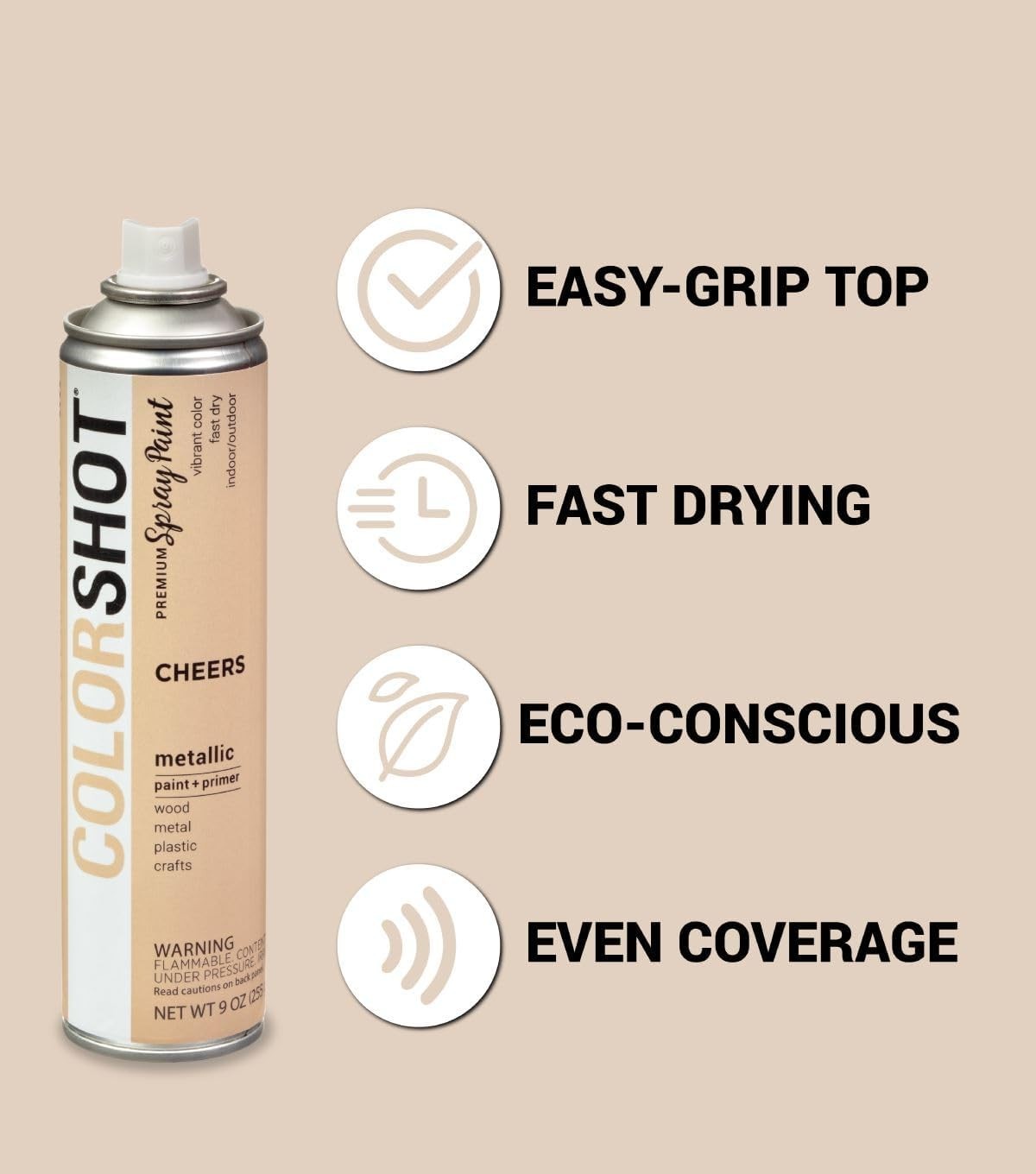 Cheers Champagne Metallic Spray Paint – Fast-Drying 9oz 4 Pack for All Surfaces