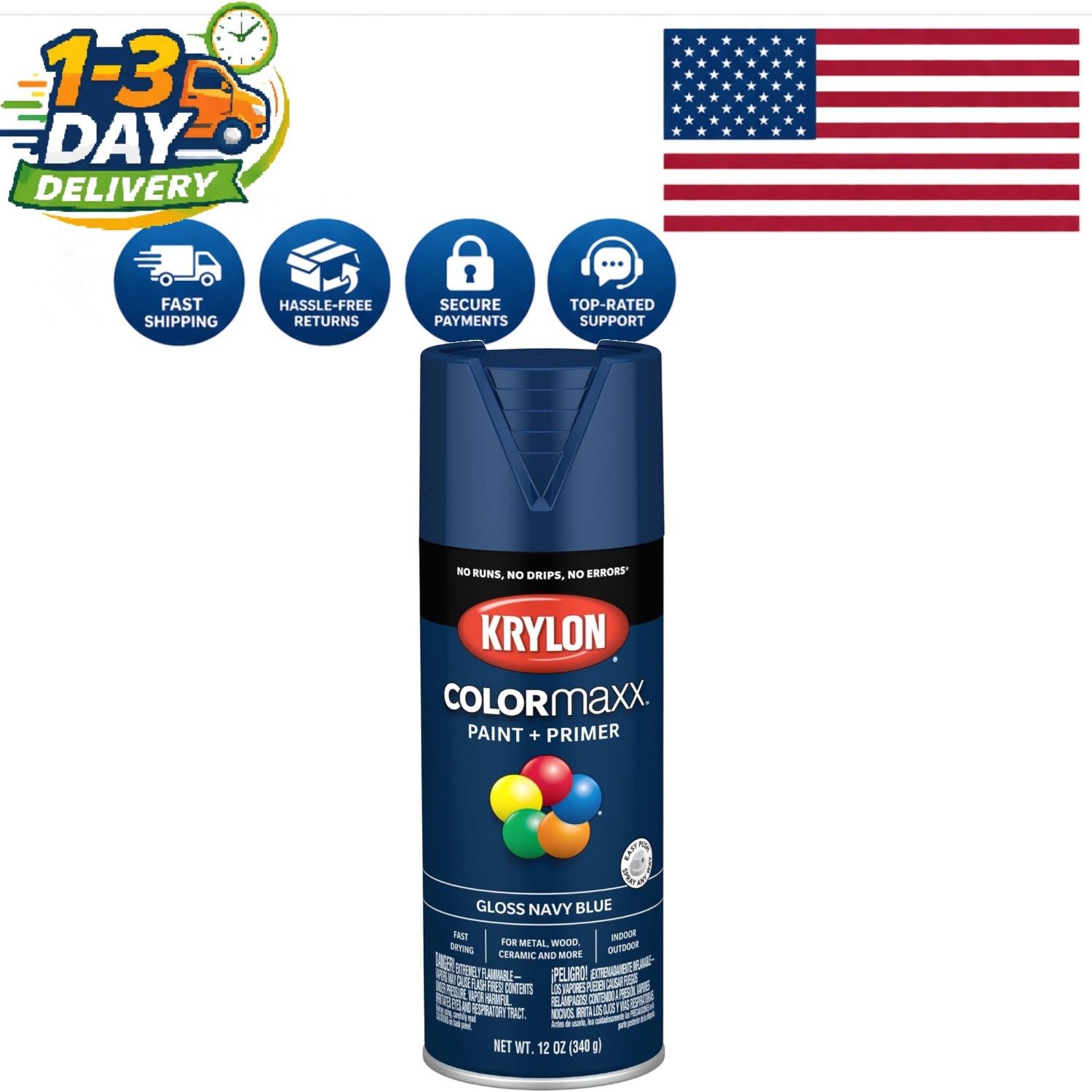 Fast-Drying Gloss Navy Blue Spray Paint & Primer for Indoor/Outdoor Use – 12 oz