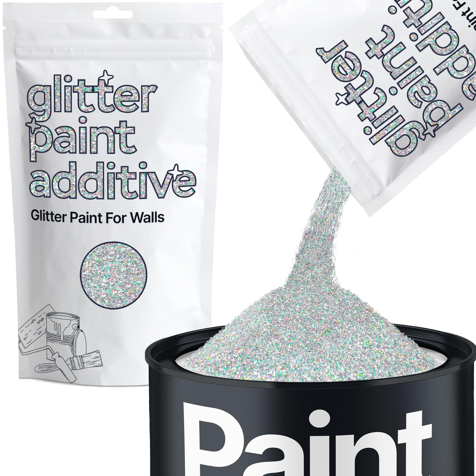 Silver Holographic Glitter Paint Additive for Walls 100g / 3.5oz