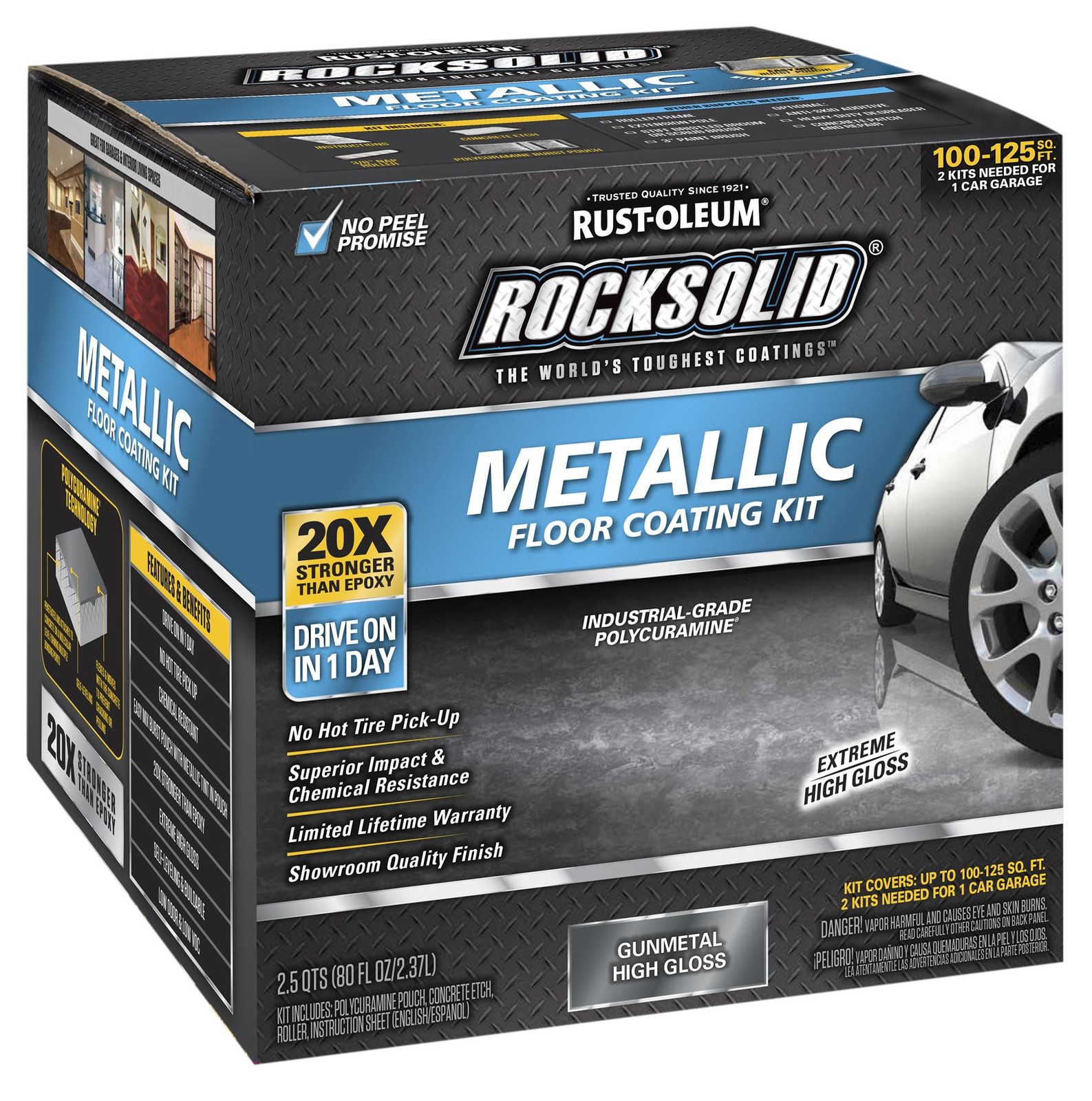 RockSolid Metallic Floor Coating Kit, Gun Metal, High Gloss, 80 Oz – 299743