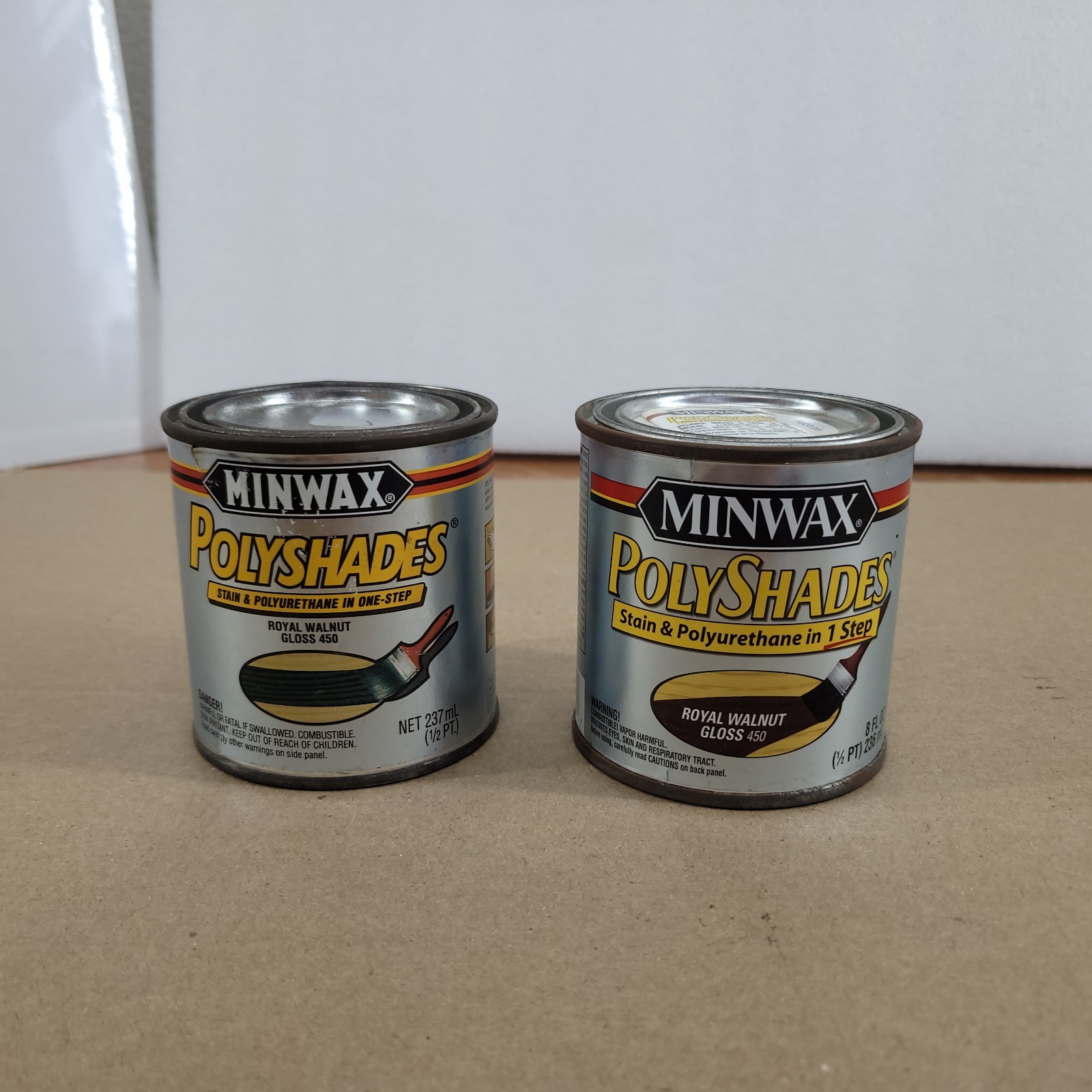 2x Minwax PolyShades Wood Stain + Polyurethane Finish ½ Pint Royal Walnut Gloss