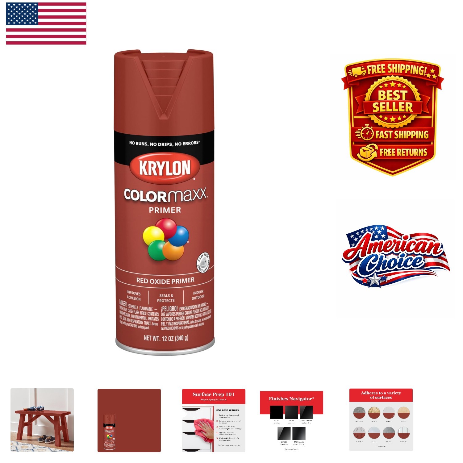 COLORmaxx Red Oxide Spray Primer, 12 oz – Fast-Drying for Indoor/Outdoor Use