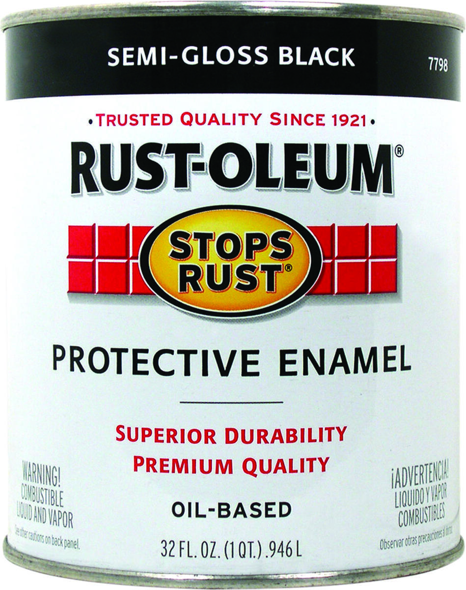 Rust-Oleum 7798-502 STOPS RUST Protective Enamel, Semi-Gloss, Black, 1 qt Can