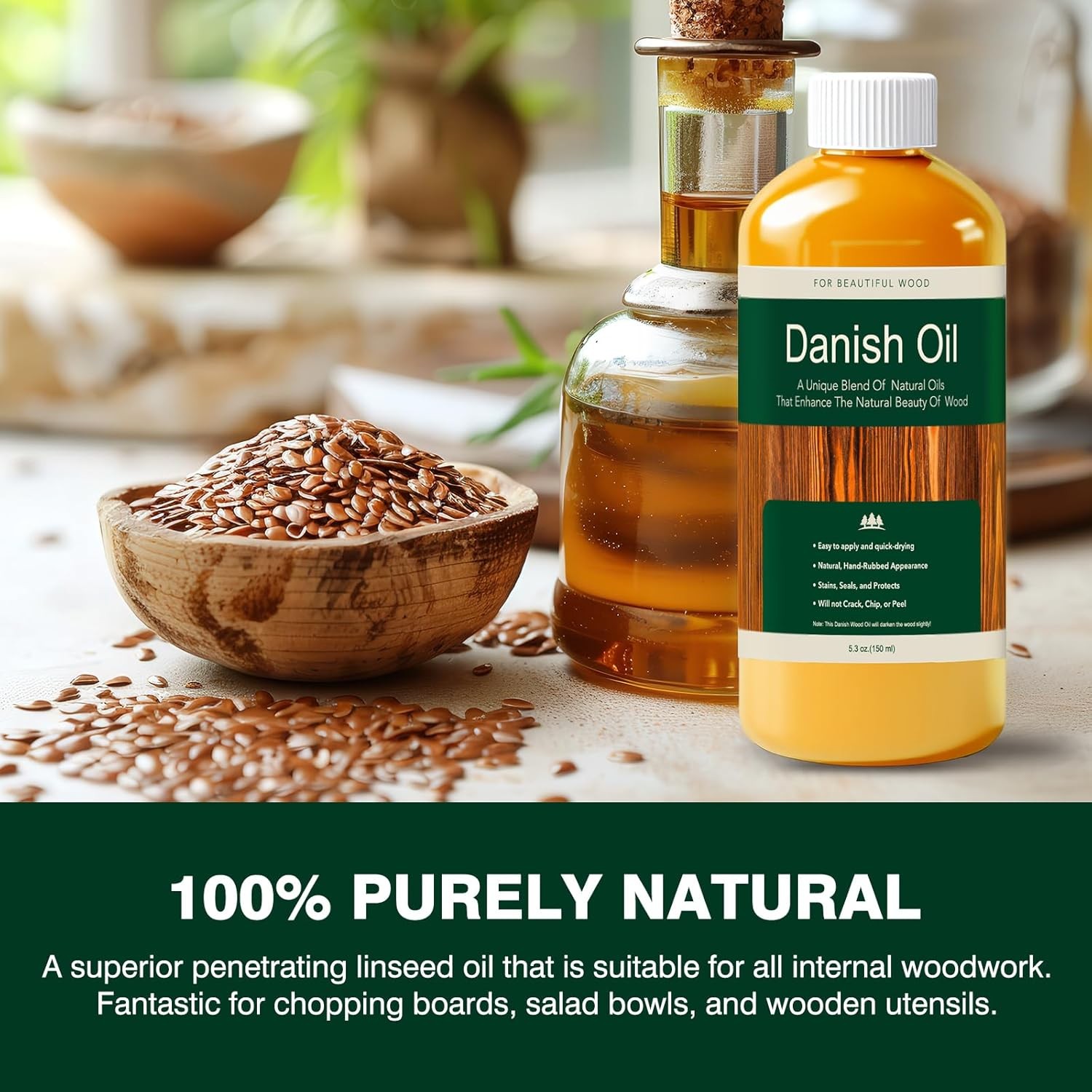 Danish Oil for Wood – Pure Polymerized Linseed Oil Wood Finish & Sealer – Ideal