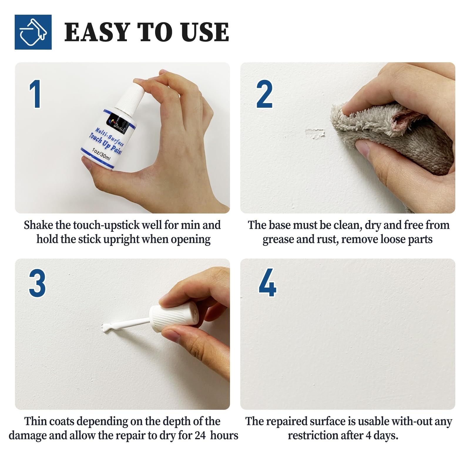 DWIL White Touch Up Paint Pen for Walls, Cabinets, Furniture – 1.5 Fl Oz