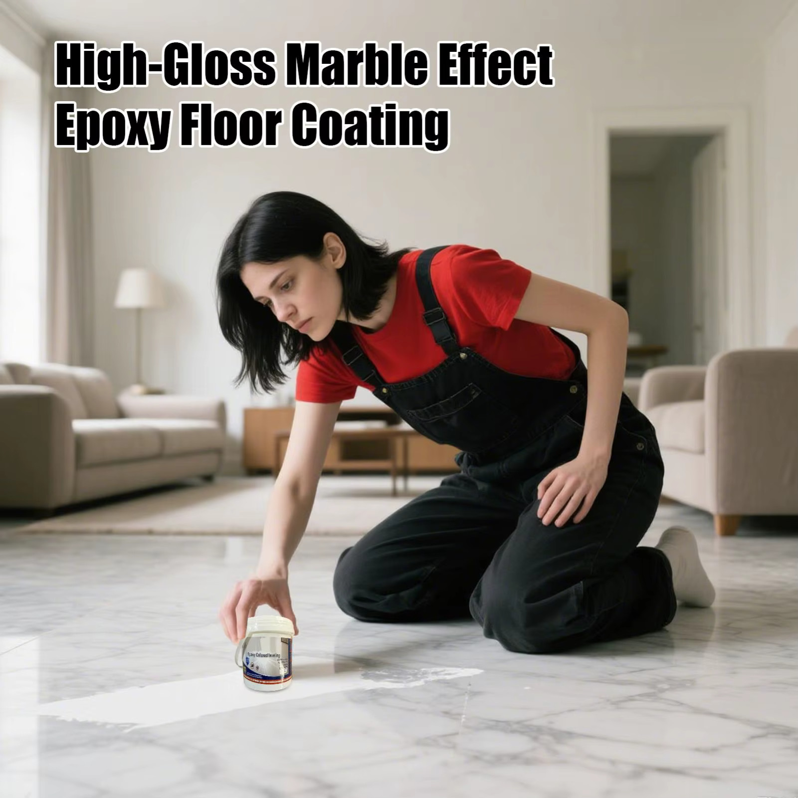 Marble Effect Epoxy Floor Coating High-Gloss Floor Paint Waterproof & Anti-slip
