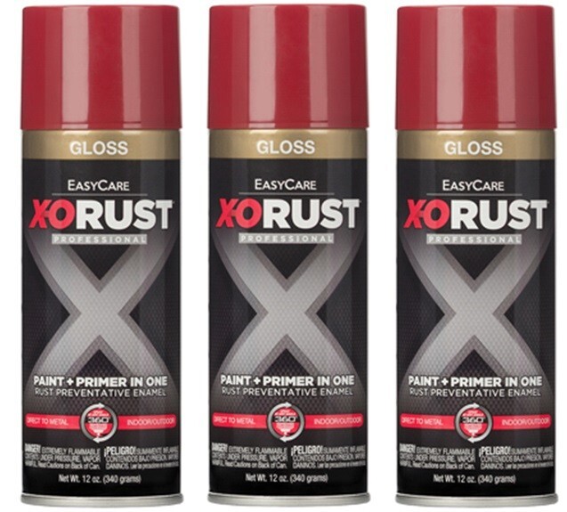 X-O Rust XOP39-AER Gloss RED Anti-Rust Enamel Spray Paint & Primer – 3 Pack