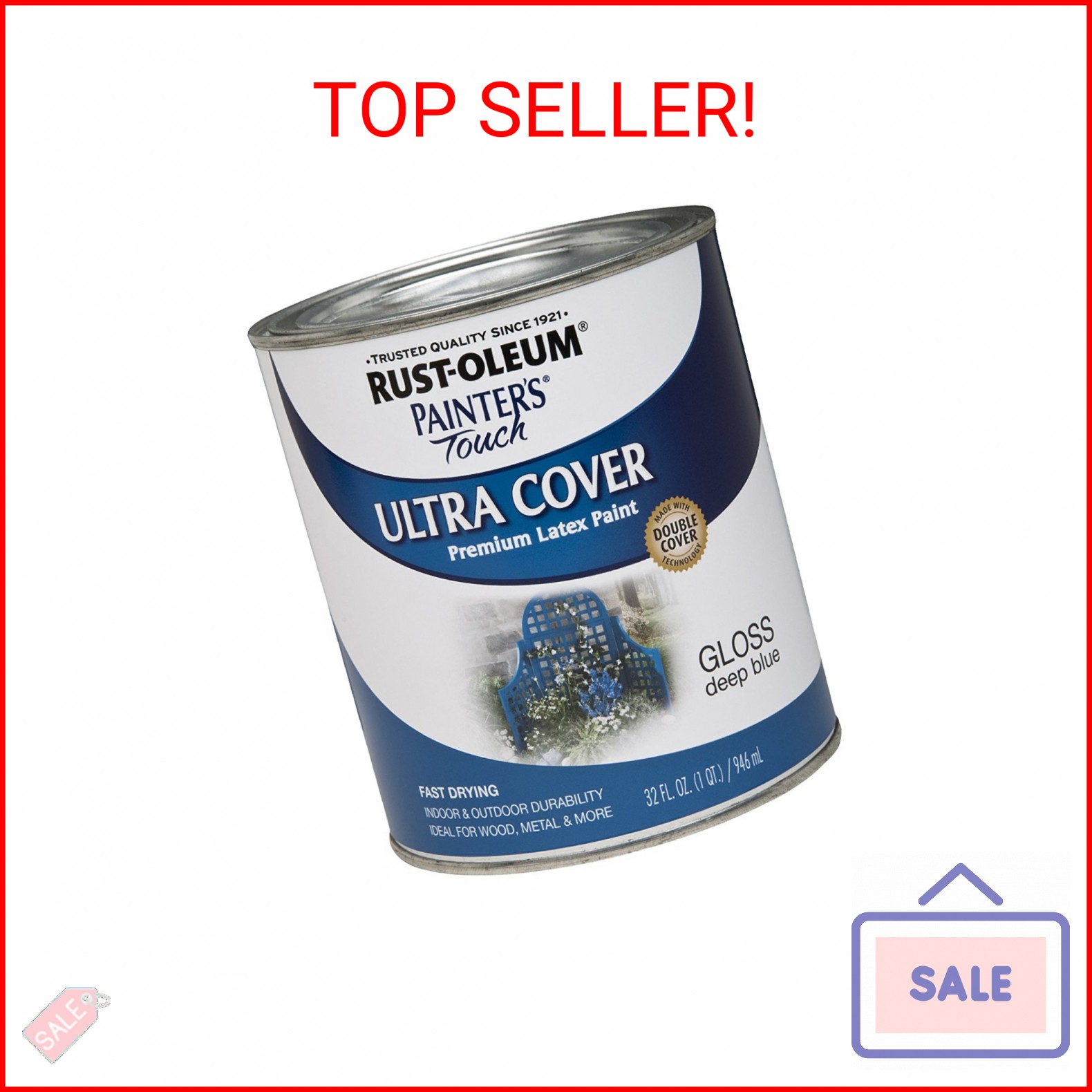 Rust-Oleum 224428T Brush 224428 Painter’s Touch Latex Paint, Quart, Gloss Deep B