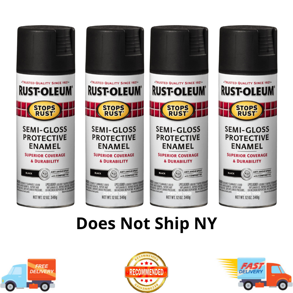 (4 Pack) Rust-Oleum Stops Rust, Semi-Gloss Black, Spray Paint, 12 oz, 7798830