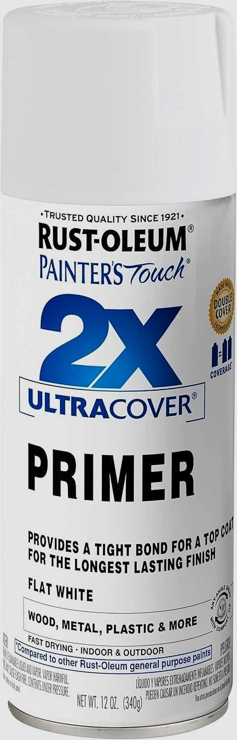 Rust-Oleum 334019 Painter’S Touch 2X Ultra Cover Primer Spray, 12 Oz, Flat White