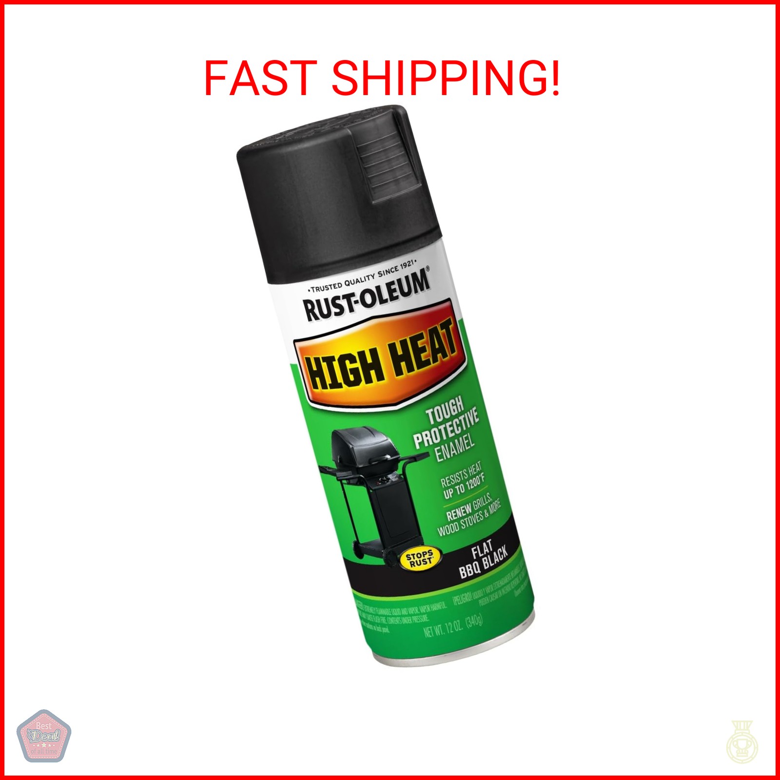 High Heat Enamel Spray Paint, BBQ Black, 12oz