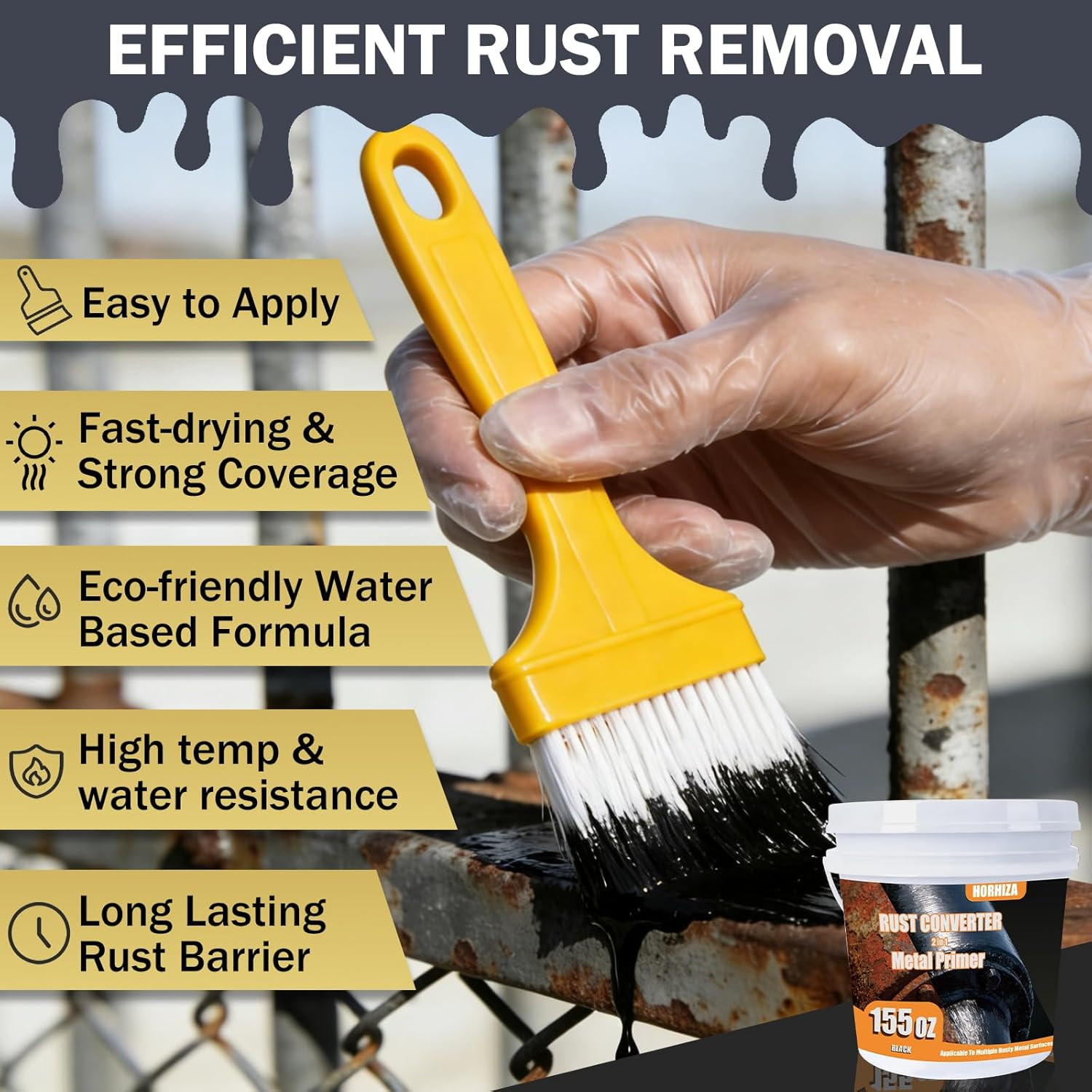 2 in 1 Rust Converter & Metal Primer, 155 Oz Black Rust Inhibitor Paint for Meta