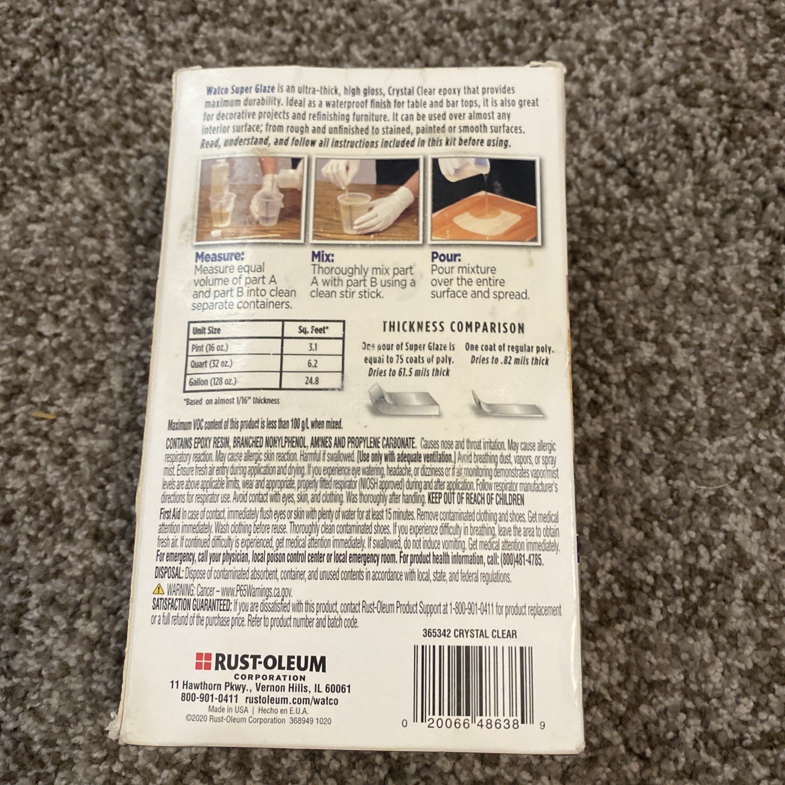 Rust-Oleum Watco- Super Glaze Pour High Gloss Epoxy Crystal Clear 1qt. Pre-Dyed