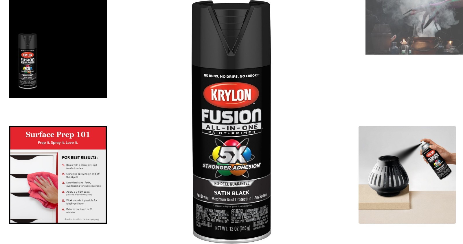 12 oz Fusion Adhesive Spray Paint – Rust Resistant for All Surfaces, Black Satin