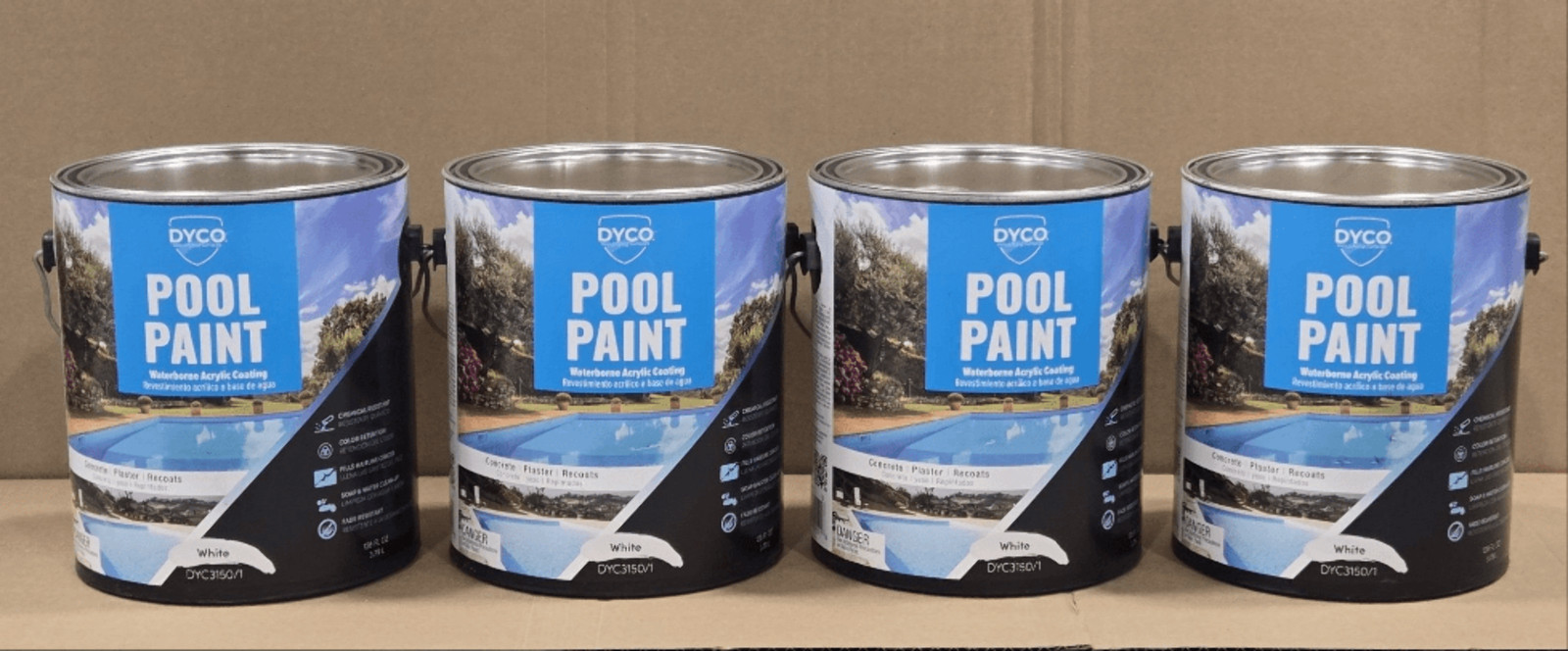 Dyco Paints Lot of 4x Pool Paint 1 Gal. 3150 White Semi-Gloss Acrylic Exterior P