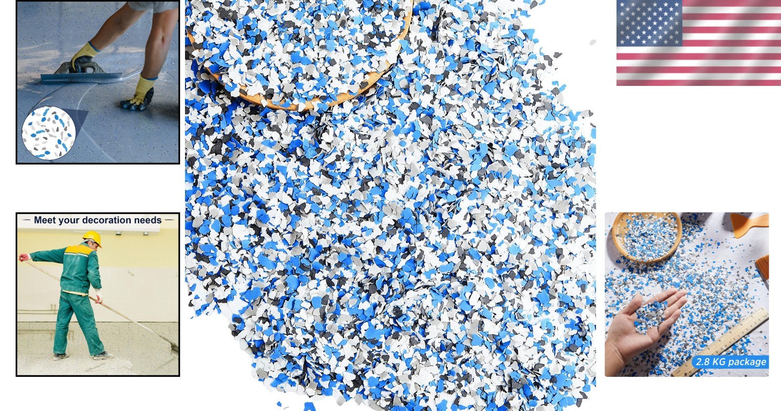 Acrylic Decorative Color Chips – 2-4 mm Epoxy Flakes in Black, White, Blue, Grey