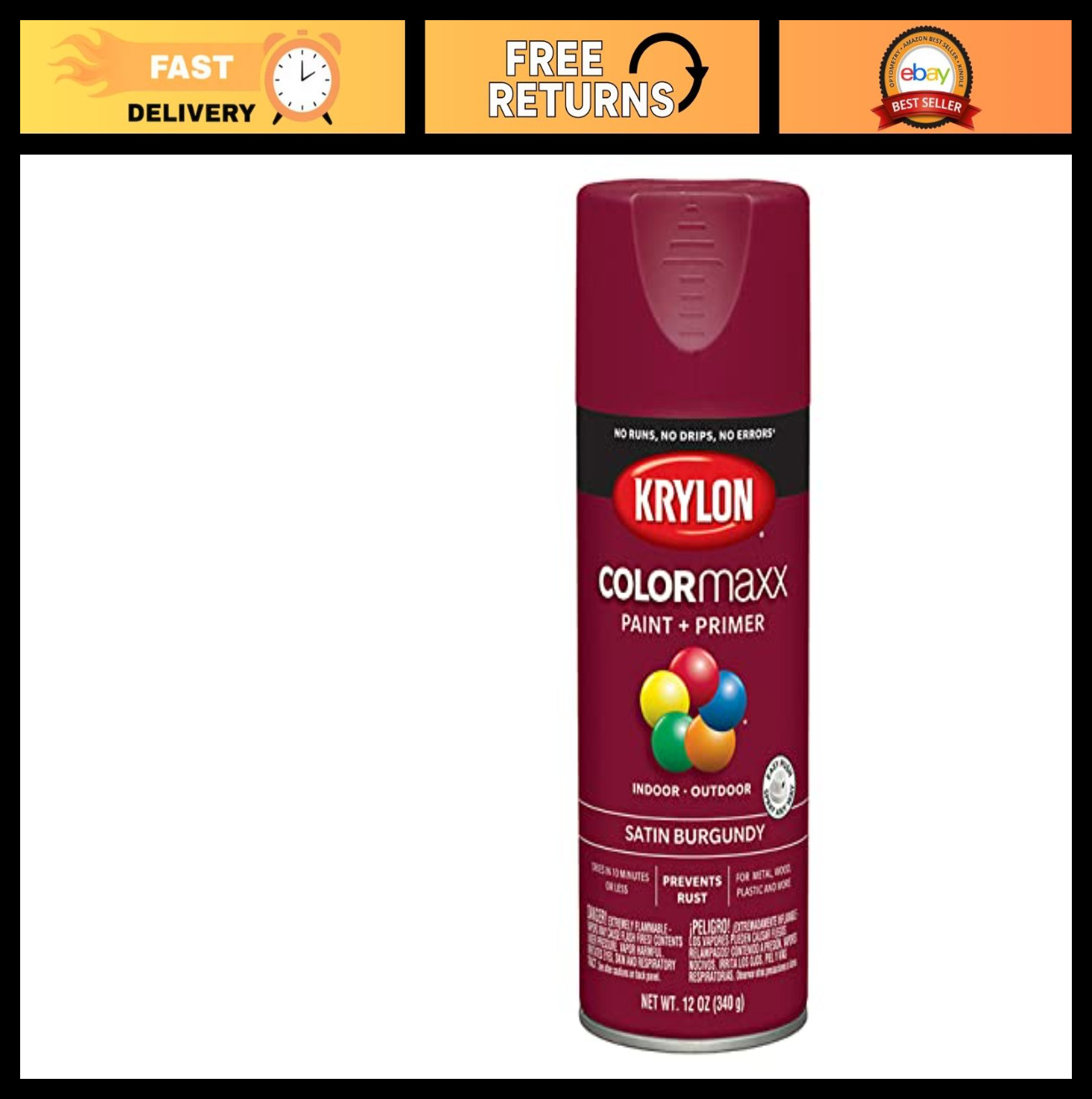 6-Pack 12 oz Burgundy Spray Paint & Primer, Satin Finish, COLORmaxx, DIY Craft S