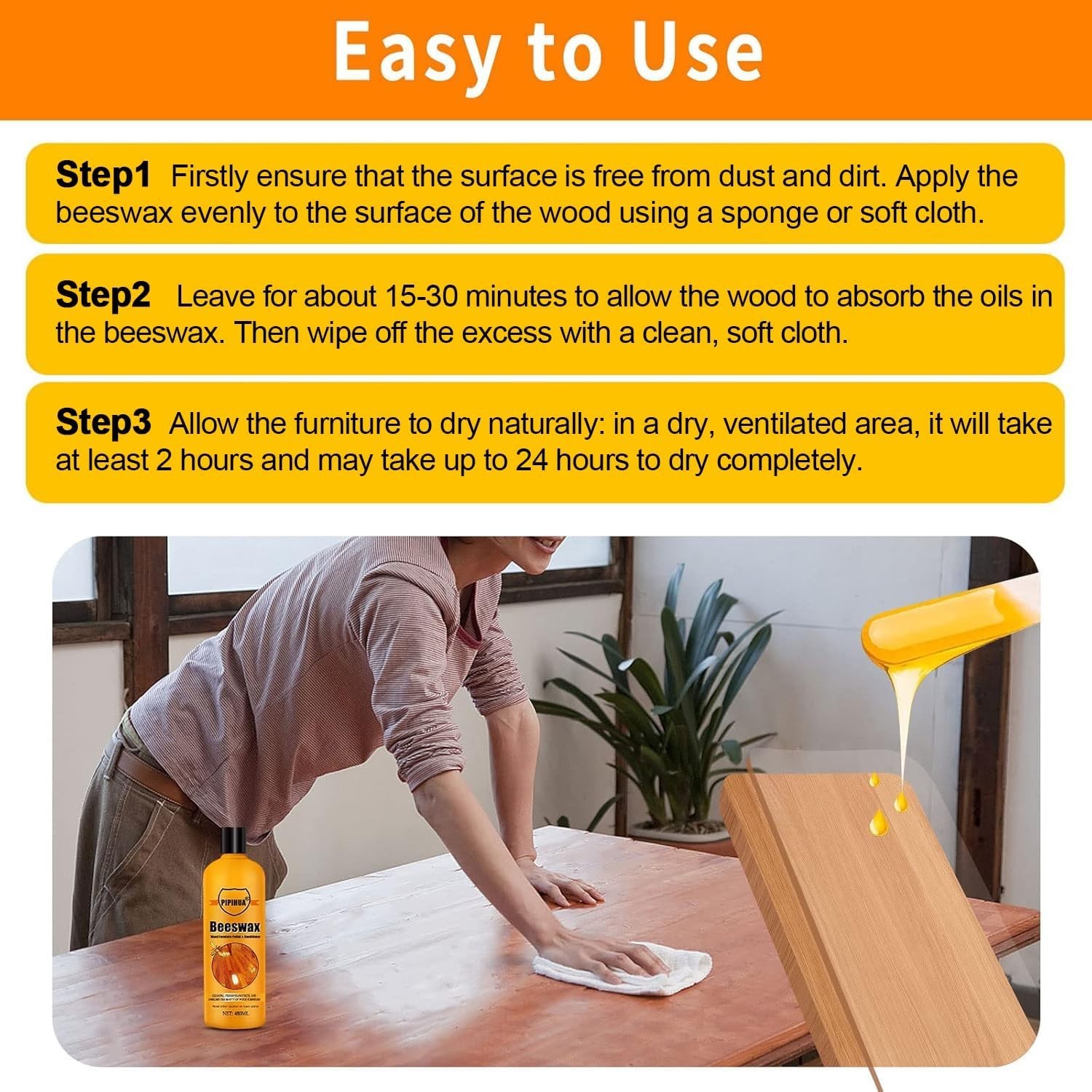 Natural Beeswax Polish & Conditioner – Eco-Friendly Wood Restorer 16.23 Fl Oz