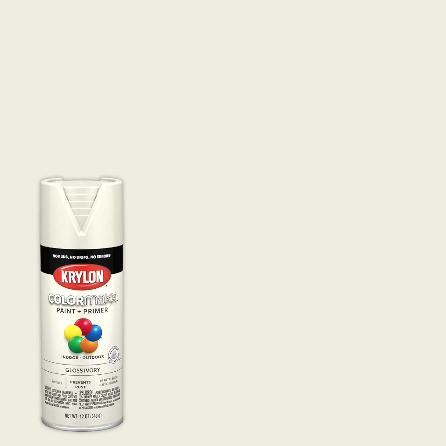 COLORmaxx Gloss Ivory Spray Paint & Primer – Fast-Drying, Rust Resistant 12oz