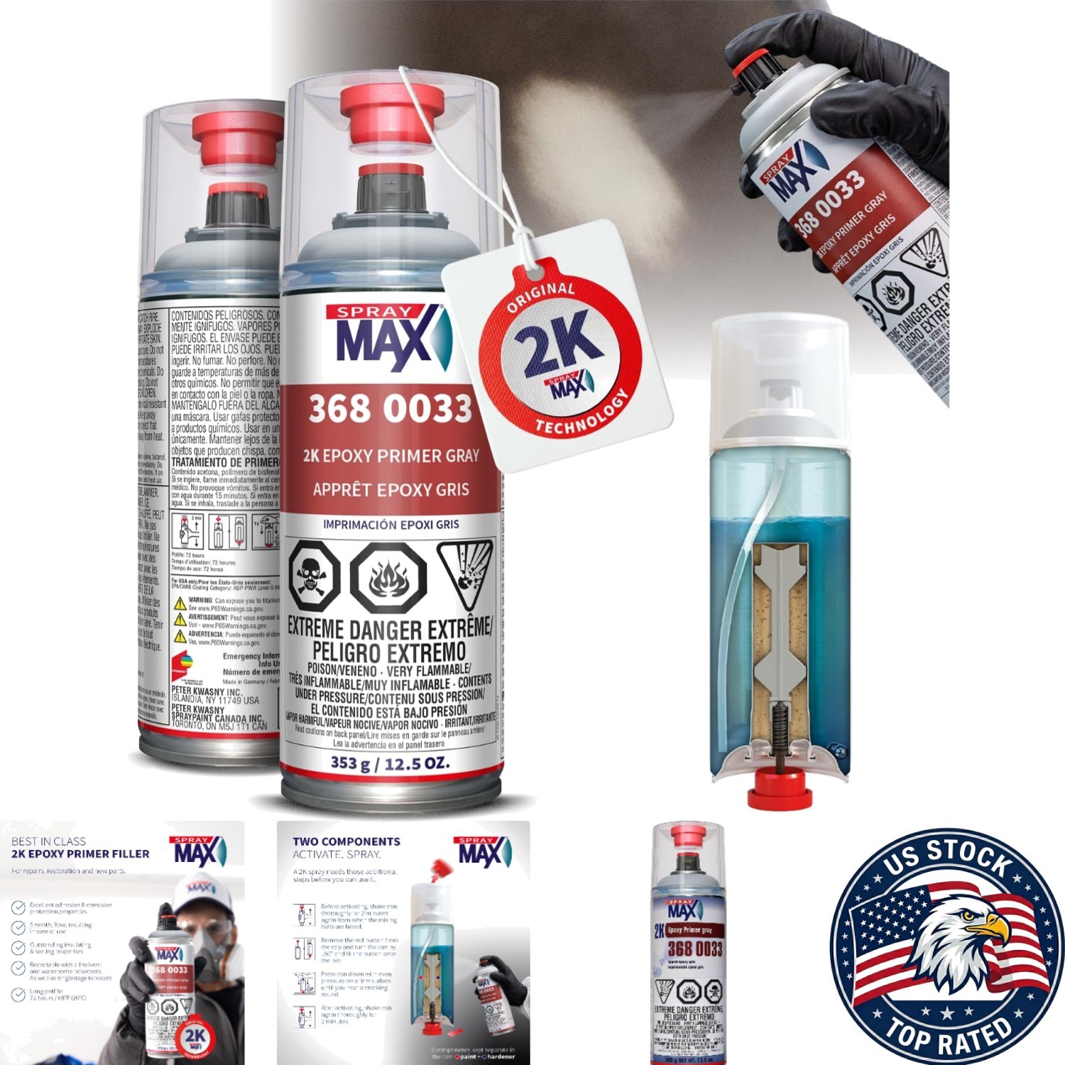 Gray 2K Epoxy Primer Spray Can – Matte Finish, Easy Application, 12.5 oz