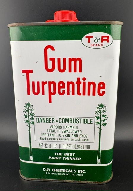 Vintage T & R Chemicals Inc. Gum Turpentine 1 Quart Can Empty -Clint, TX